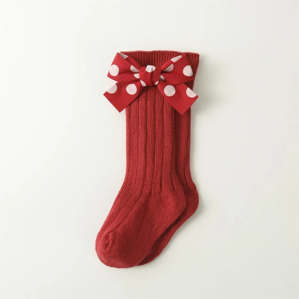 

Новые дышащие зимние компрессионные чулки, повседневные впитывающие пот чулочно-носочные изделия для малышей, кашемировые красные носки с бантом для детей