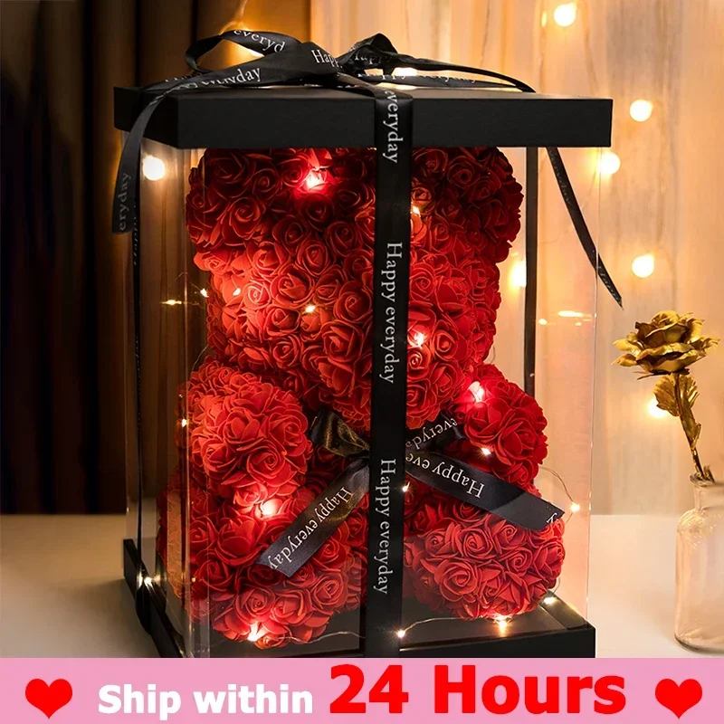 

Rose Bear With Box Lights Artificial Flower Teddy Bear for Women/Girlfriend Gift Love Flower Valentine/Anniversary/Birthday Deco