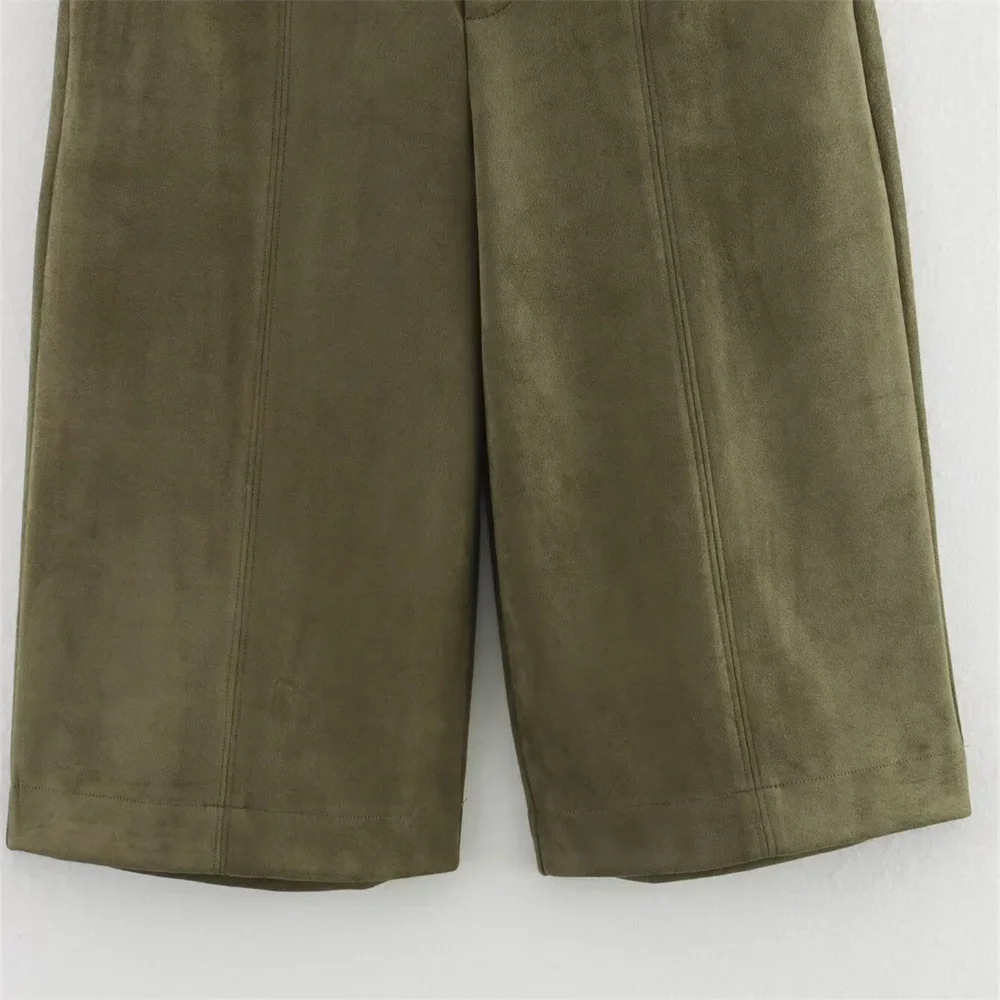 Pantaloni casual a vita alta con effetto texture scamosciata semplice da donna pop Primavera/Estate Nuovi pantaloncini dritti alla moda