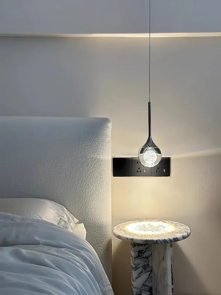 Modern Minimalist and Light Luxury Chandelier for Bedroom Headboard, Designed Crystal Pendant Lamp with Aesthetic Appeal, Suitab