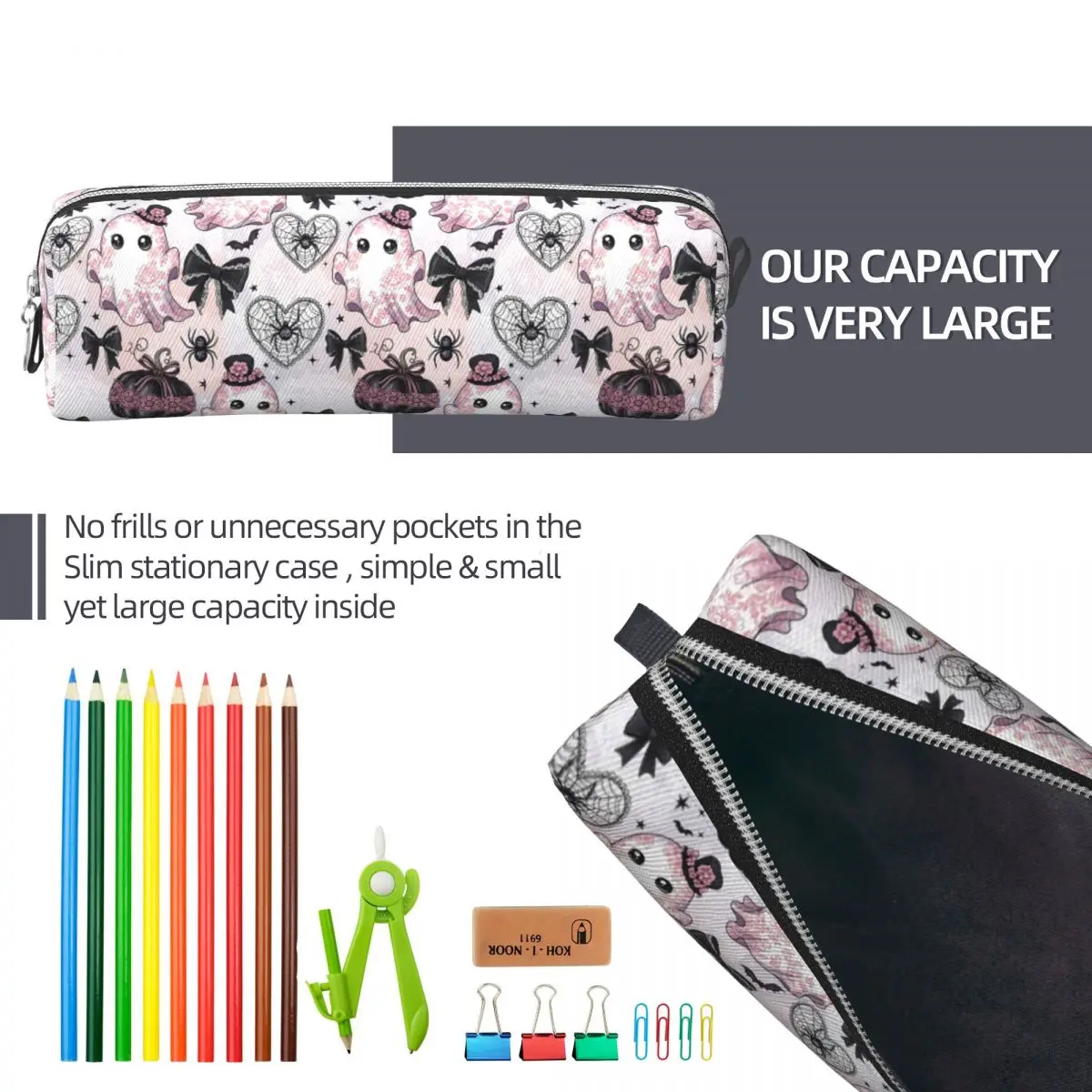 لطيف أشباح اليقطين Spiderwebs مقلمة حامل قلم الهالوين أكياس قلم رصاص للطلاب سعة كبيرة اللوازم المدرسية مقلمة