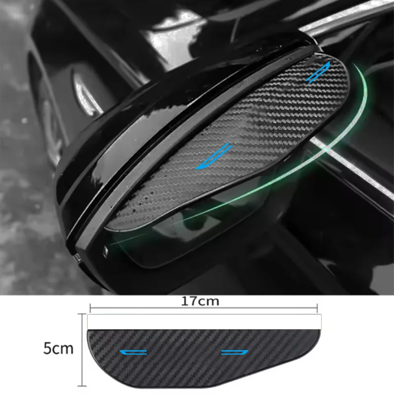 Blade Blue Car Rearview Mirror Rain Shield Carbon Fiber Pattern Rain Guard Anti-Rain Reflective Mirror Rain and Sun Shield Widened and Enlarged