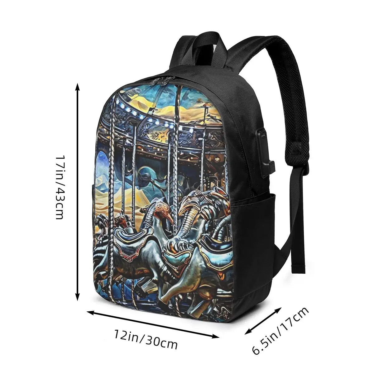 Artistic Details Of A Carousel Backpack Travel Notebook Bag Computer College Student School Bag Laptop Shoulder Bags Men Women