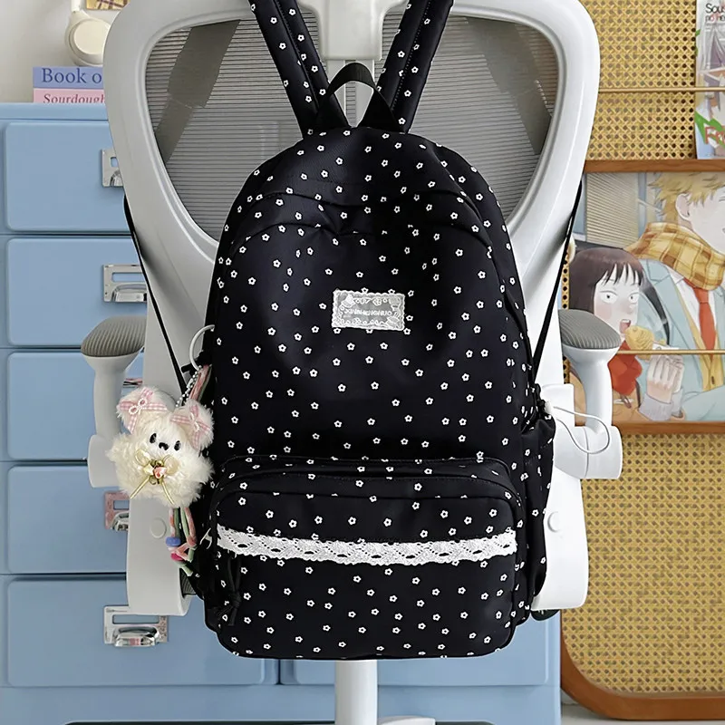 2026New Korean-style school bag for womenins Floral Lace High-Value Large-Capacity Backpack for Middle and High School Students
