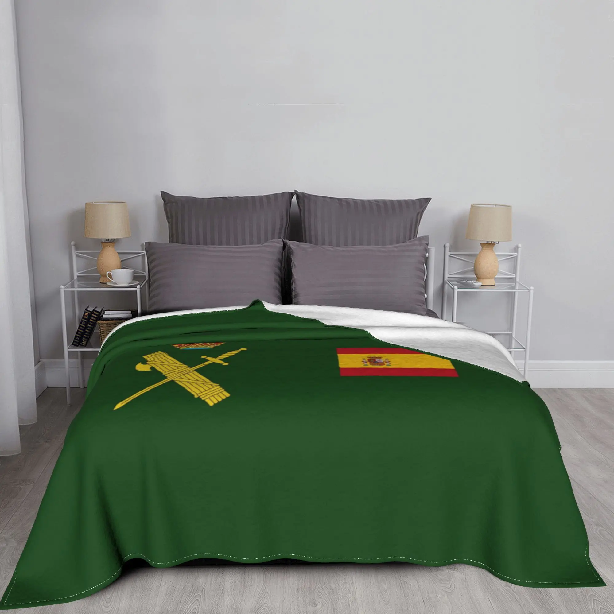 Flag of Spain Plus Emblem Civil Guard Blanket Spanish Wool Funny Soft Throw Blankets for Home  Winter