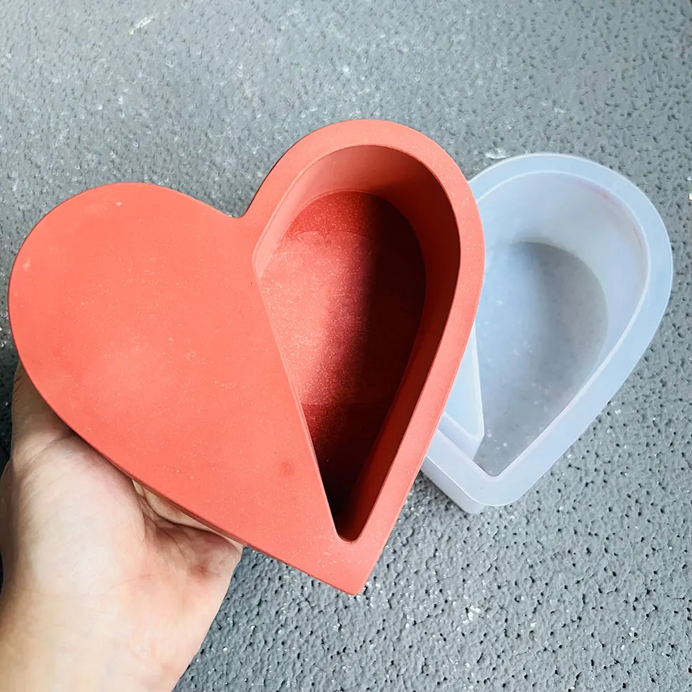 Scatola di immagazzinaggio del vaso di fiori a forma di cuore stampo in Silicone contenitore per candele resina di gesso vassoio in cemento stampo