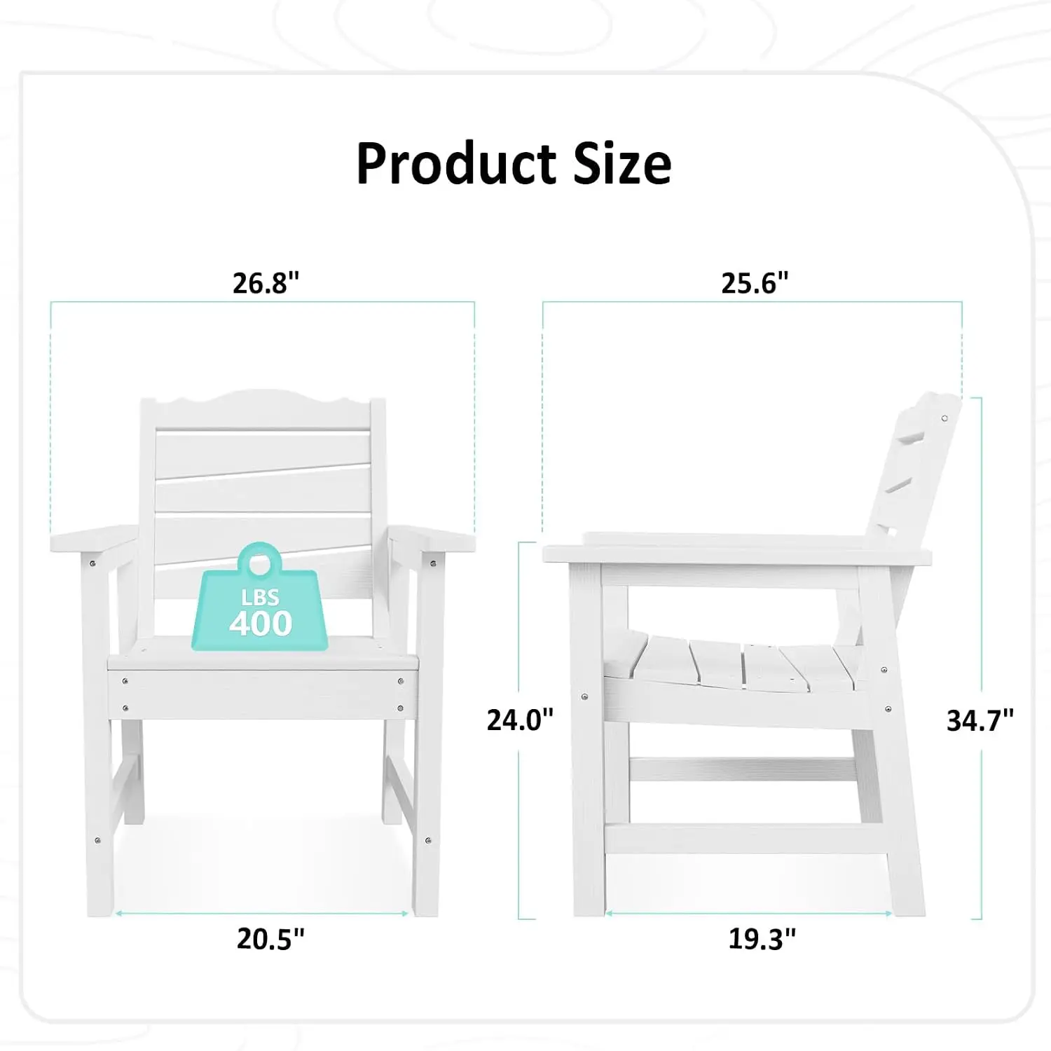 Weatherproof Poly Lumber Patio Chair Ergonomic Curved Seat 400lbs Capacity Outdoor Dining Garden Porch Lawn Backyard, Customized