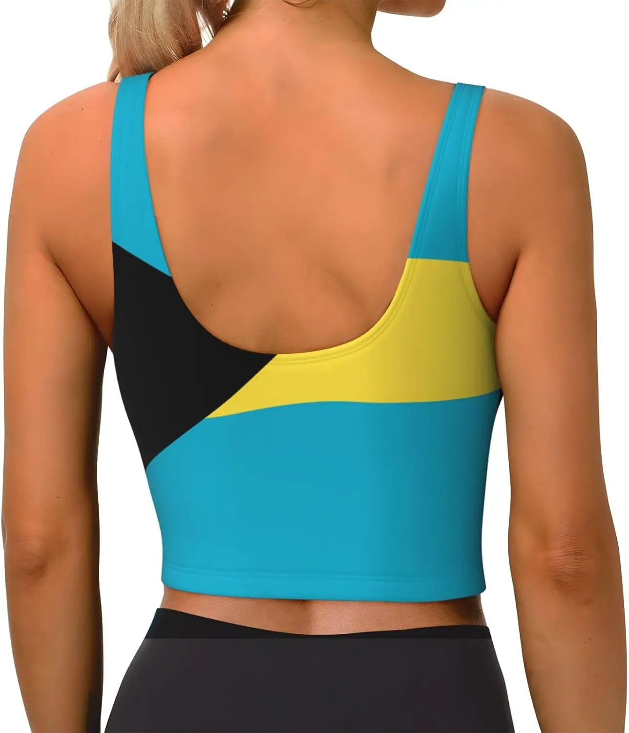 سترة رياضية نسائية بعلم البهاما، حمالة صدر رياضية مع ظهر على شكل حرف U وحشو قابل للإزالة، قمصان بدون أكمام لليوجا واللياقة البدنية والبيلاتس