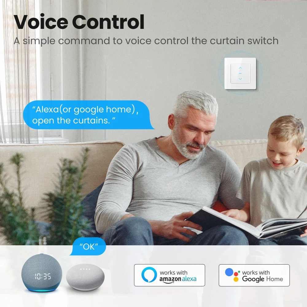 AVATTO-Tuya WiFi Inteligente Interruptor De Cortina, Cortinas De Rolo Obturador, Interruptor De Toque Elétrico, Controle Remoto, Funciona Com Alexa,
