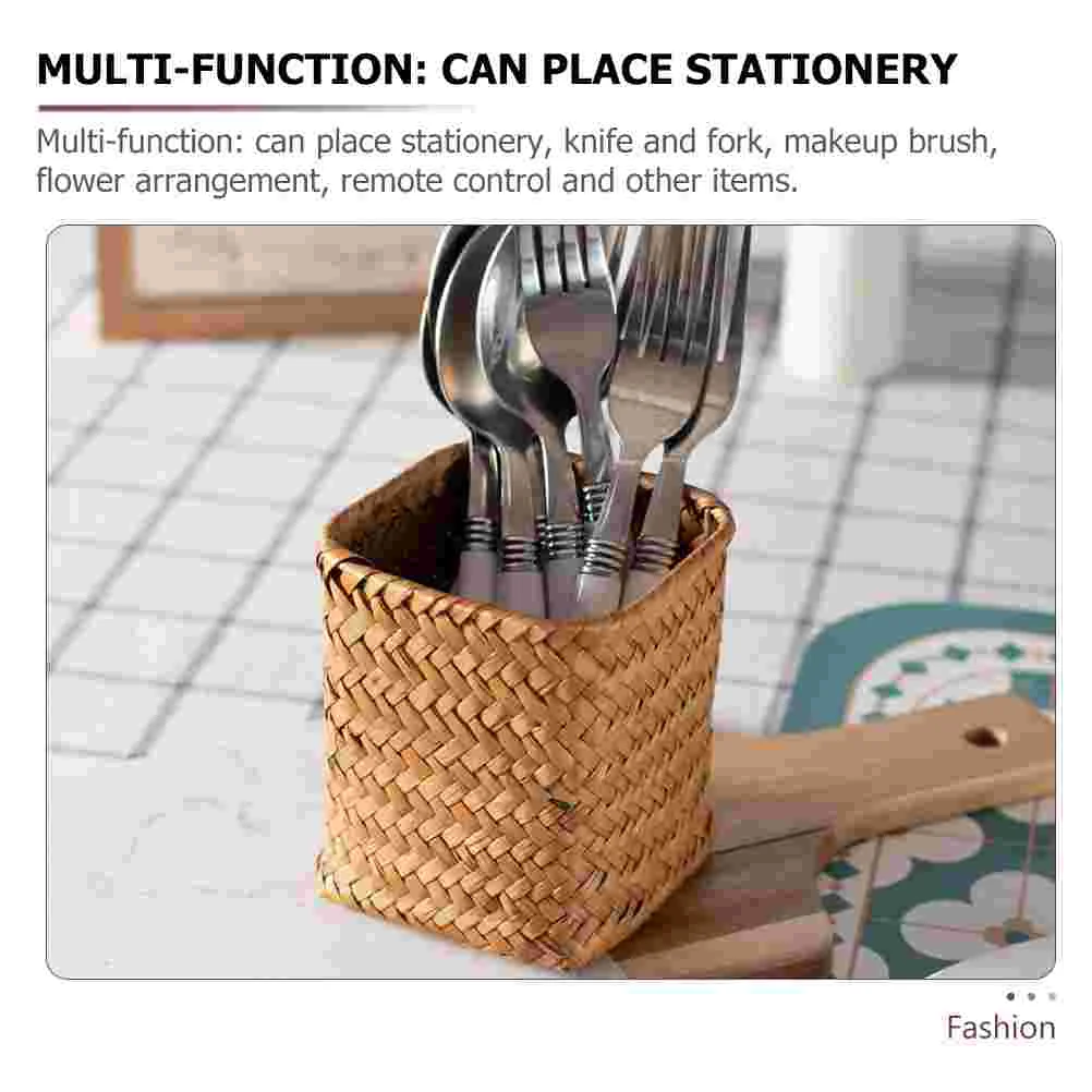 Imagem -04 - Handmade Rattan Desktop Trash Can Wicker Pen Cup Maquiagem Brush Holder Woven Vine Desk Organizer Pen Container Box Home Office