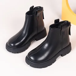 New Autumn Winter Kids Non-slip Comfortable Warm Boots Children's Rubber Outsole Zipper Leather Ankle Boots Boys Girls Shoes