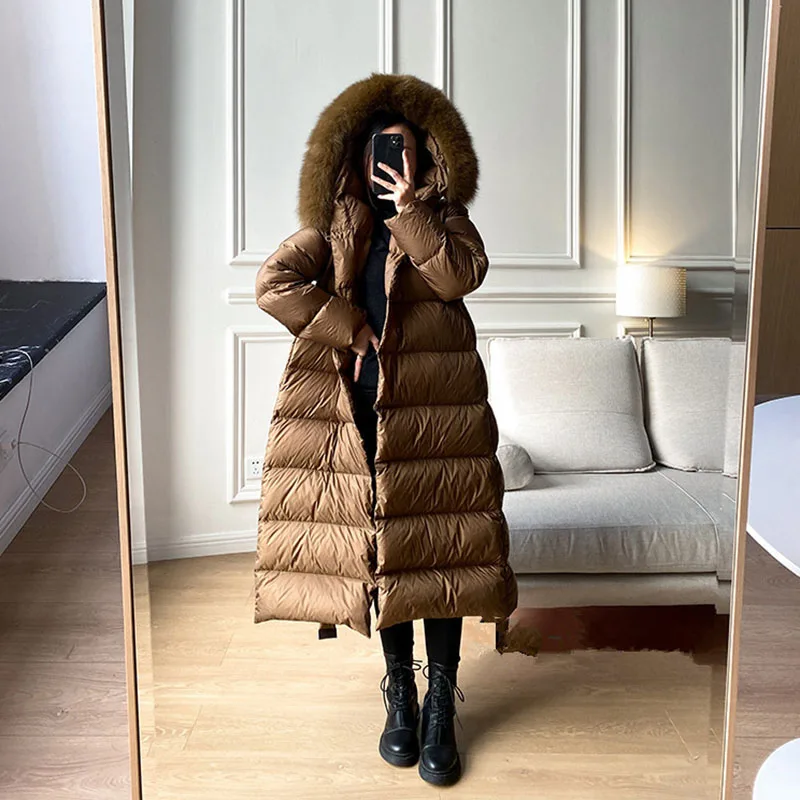 

2024 New Fashion Women's Down Jacket Winter Warm Hooded Natural Fur Collar High Quality Temperament Slim Women Down Jacket Y209