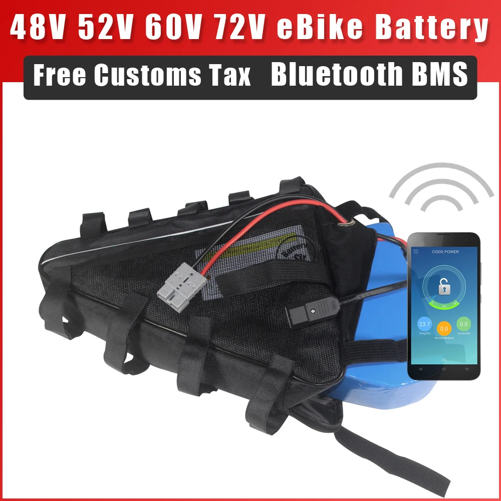 48V 52V 60V 72V 30AH 40AH 1000W 2000W 3000W 4000W eBike Triangle Bag Lithium Battery Pack Bluetooth BMS For Electric bicycle