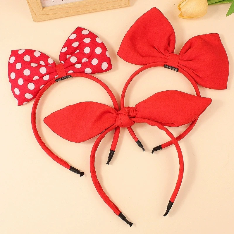 

3pcs/set Polka Dot Large Bow Hairband for Daily Use Red Girl Hair Clasp Hair Hoop Cartoon-style Children's Korean-style Headband