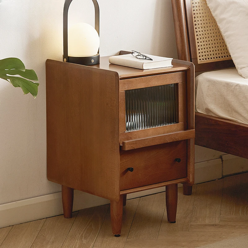 Solid wood bedside table simple small ultra-narrow side cabinet bedroom bedside locker mini cabinet retro locker