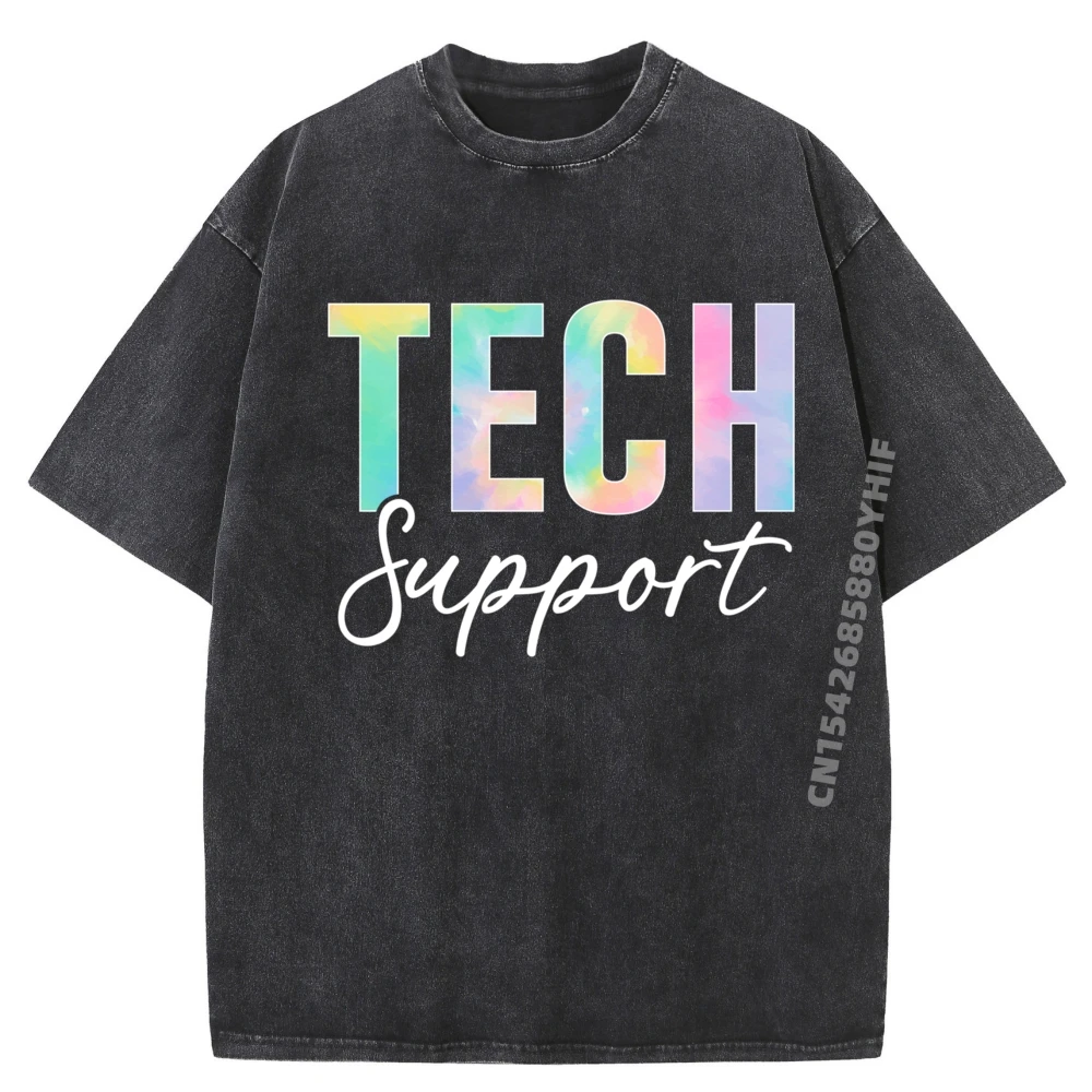

Colorful Print Tech Support Computer Engineer Men Clothing Printed Short Sleeve Retro Washed T-Shirt Comfortable Tops