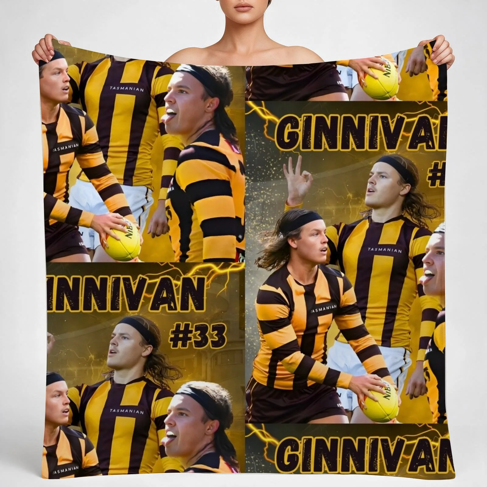 Jack Ginnivan Hawthorn Hawks AFL Footy Player Throw Blanket couch cozy soft plush fuzzy picnic outdoor blanket