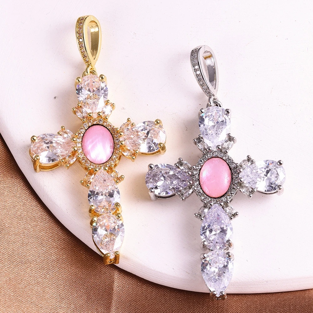 Juya 18K vergoldete kubische Zirkonia-Kreuzanhänger in großer Größe für orthodoxe katholische christliche DIY-Schmuckherstellung und religiöse Talismane – Detail 7