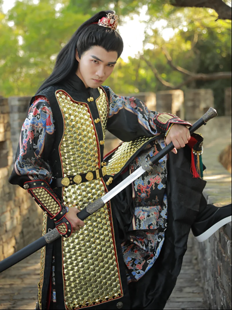 Hanfu Armor Ming Dynasty Stainless Steel Armor Straight Body Armor Ancient Chinese Multi-color Long Vest Jacket Hanfu Armor Men