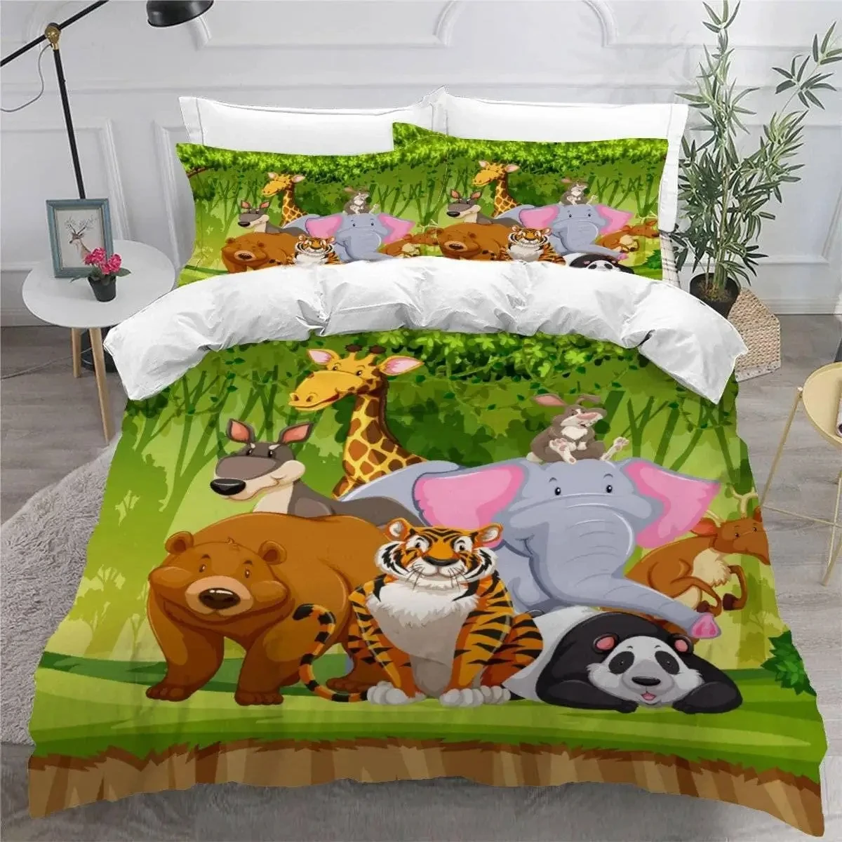 3D Print Forest Animal Cartoon Zoo Bedding Set Double Twin King Duvet Cover Comforter Pillowcase Boys Girls Adults Bedroom