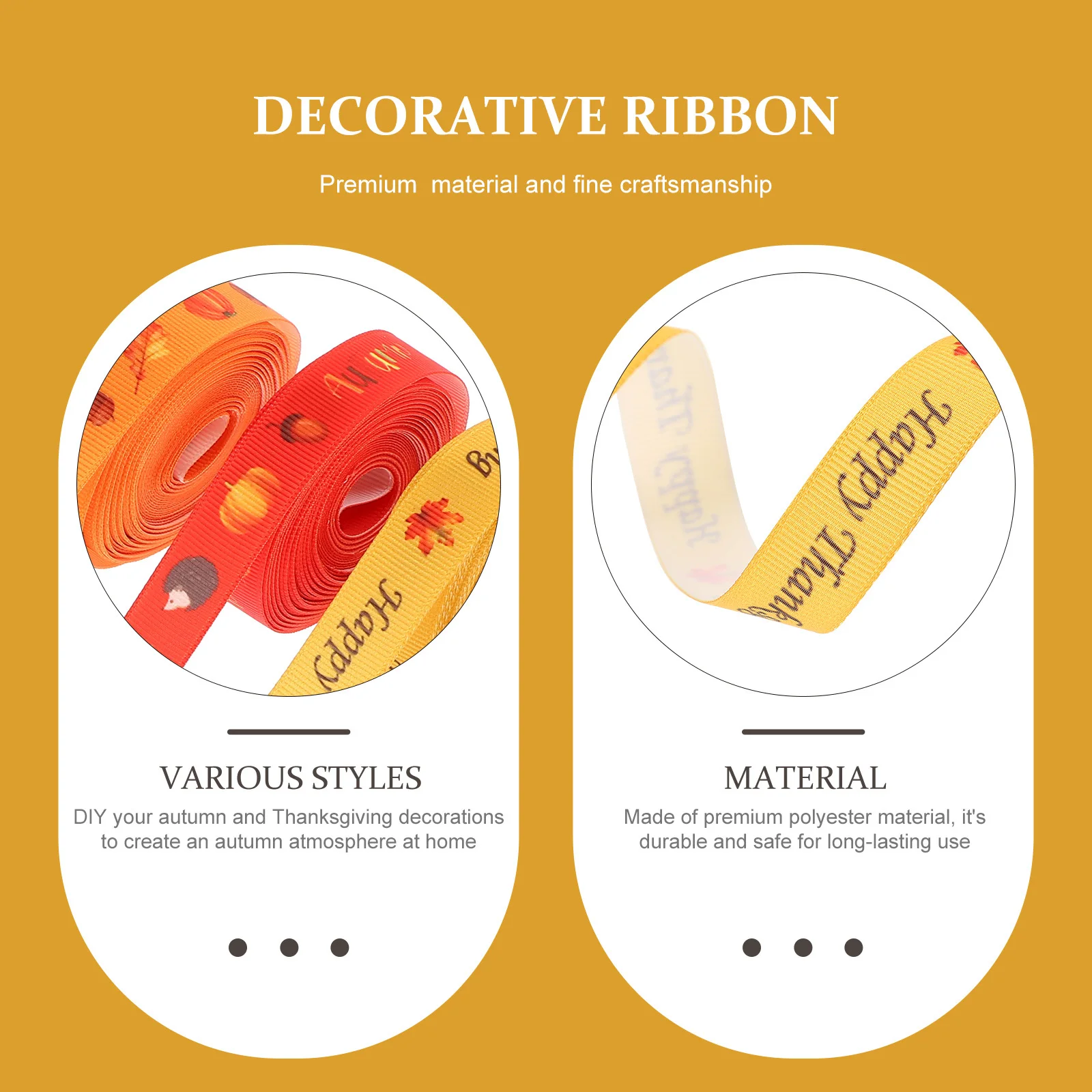 

6 Rolls Gift Packaging Ribbon Polyester Fall Design Pumpkin Maple Leaf Thanksgiving Ribbon for Gift Box Party Decor