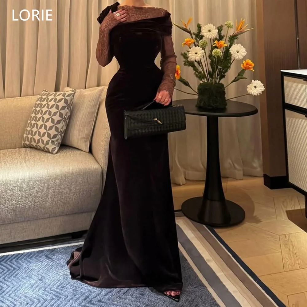 

LORIE Exquisite Party Dresses Velvet Lace Full Sleeves Pleats Evening Prom Dress Mermaid Prom Gown Customized