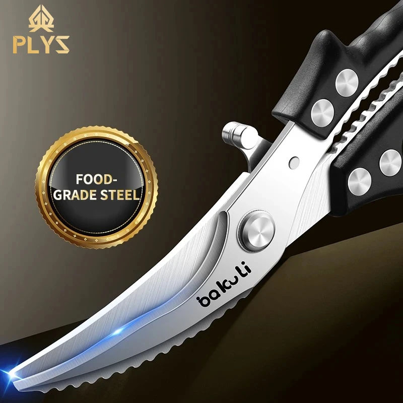 Sharp Stainless Steel Kitchen Scissors with Jet Black Ergonomics Handle for Cutting Chicken, Duck, Goose, Fish and Vegetables