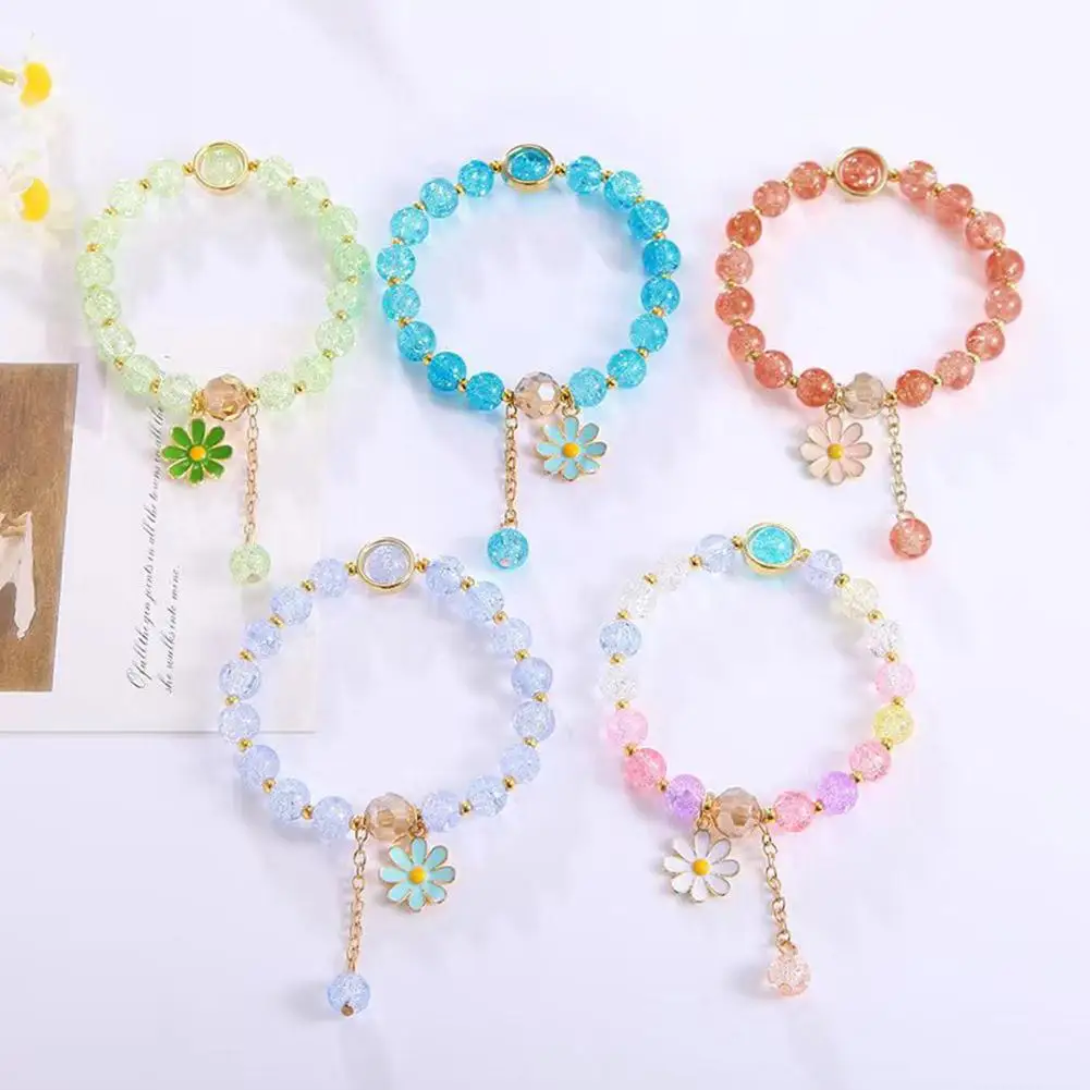 Koreanisches Gänseblümchen-Armband, bunte Kristallglasperlen, elastisches Seil, Armbänder, böhmische Mode, handgefertigter Schmuck, Geschenke 팔찌
