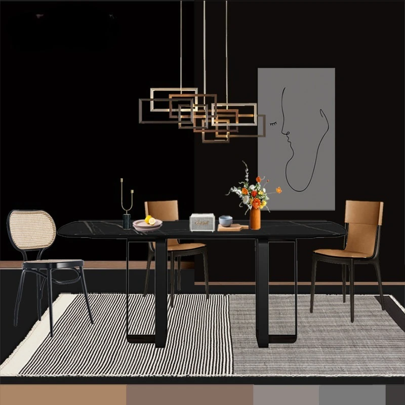 Modern Geometric Linear Chandelier Black  Gold Overlapping Tiered Pendant Light Abstract Layered Metal Hanging Lamp for Dining