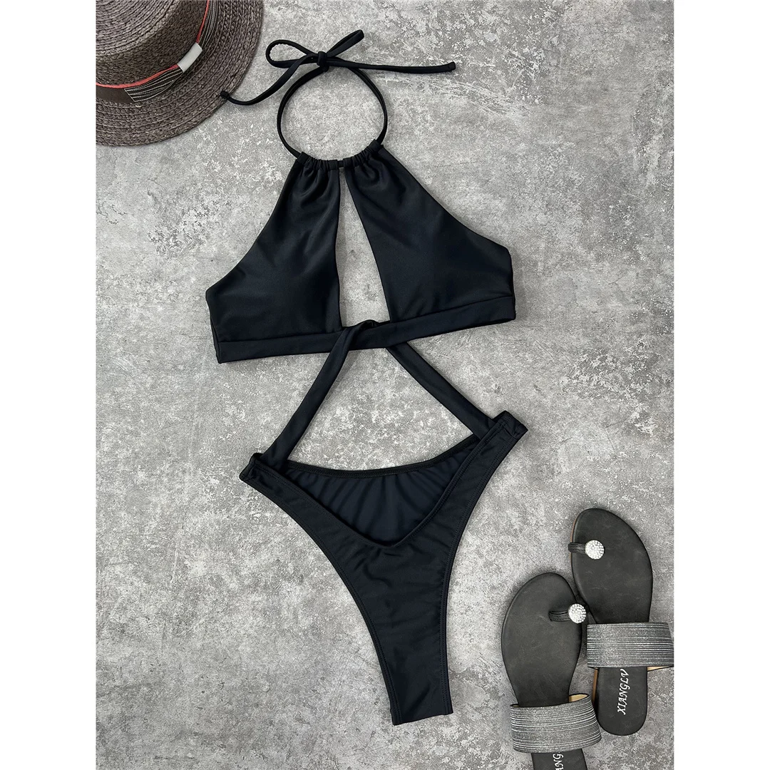Sexy Cut-Out Neckholder Monokini Einteiliger Badeanzug Damen Bademode Weiblicher Badeanzug mit hohem Beinausschnitt und Polsterung Badeanzug für Damen V3809 – Detail 9