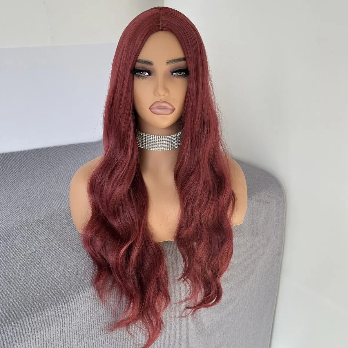 Cosplay Party Wigs Heat Resistant Hair Natural Burgundy Soft Long Wavy