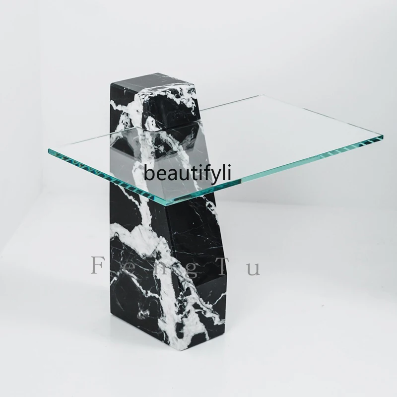 

Modern edge designer special-shaped creative marble living room sofa corner, glass corner table