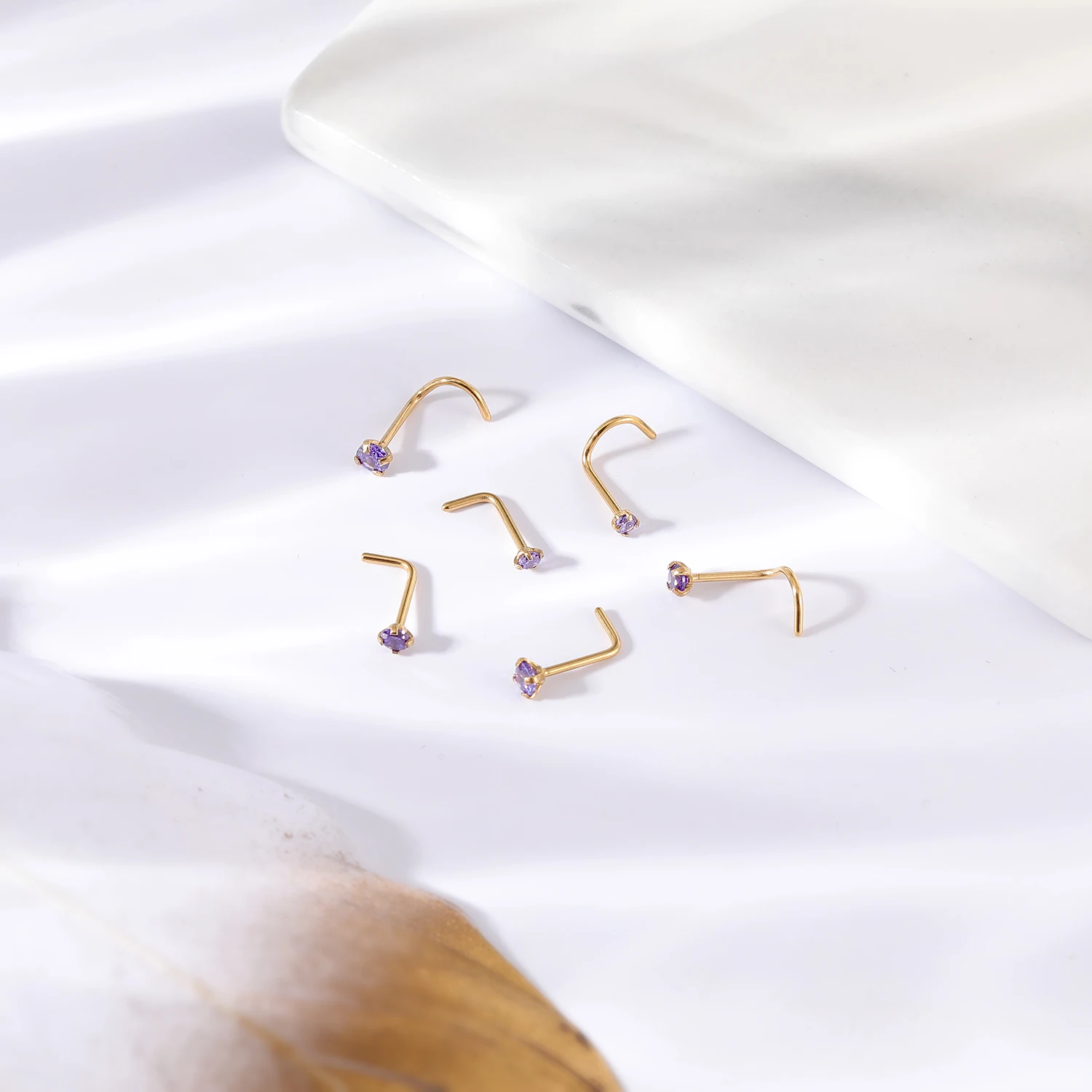 ZS 20G 1PC Gold Plated Nose Piercing Studs Stainless Steel Nostril Jewelry Colorful Zircon Nose Stud Ring Women Body Piercings