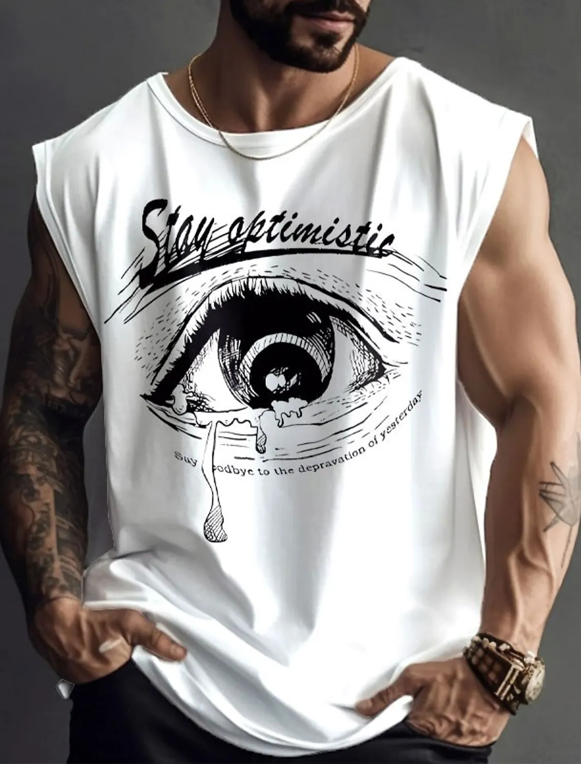 Men's Tank Top Eye Design Letter Print Crew Neck Clothing Everyday Sports American Street Sleeveless Lightweight Bottom Shirt