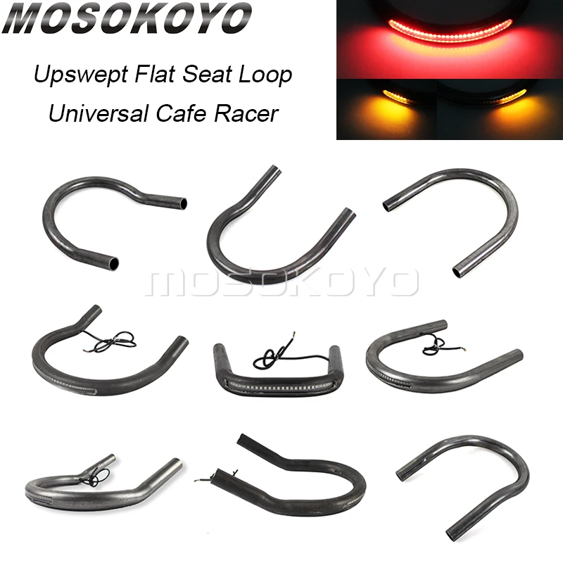 Motorcycle Flat Upswept Tracker End Rear Seat Loop Cafe Racer Modified Frame Hoop W/ LED Light for Yamaha BMW Honda CB Universal