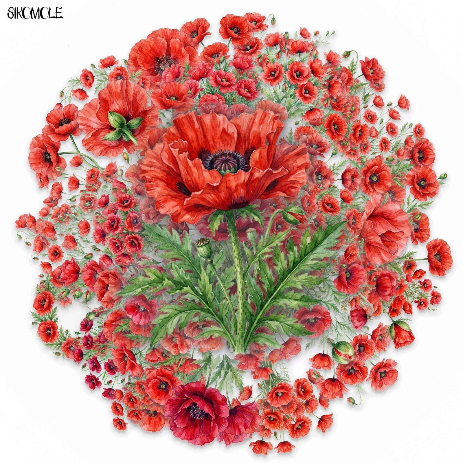 50PCS Elegant Bright Red Poppy Flower Stickers Watercolor Artistic Floral Pattern Transparent PET Decals DIY Journal Decor