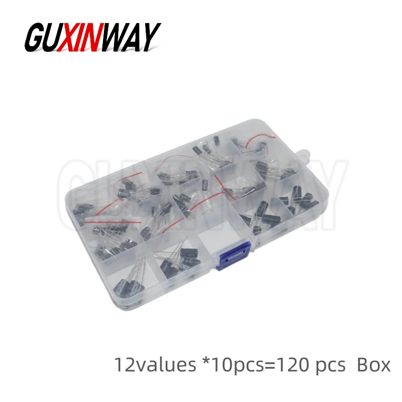 Condensatore elettrolitico da 120 pezzi 16V 25V 50V Kit condensatore elettrolitico in alluminio 12 valori 1uF-470uF DIP Condensatori elettroliti