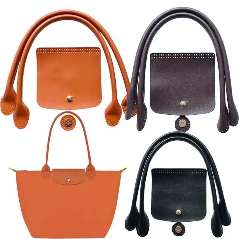 

1Set DIY Crochet Bag Accessories Solid Color PU Leather Woven Bags Kit Patchwork Handle With Hole Handmade Knitting Handbag Part