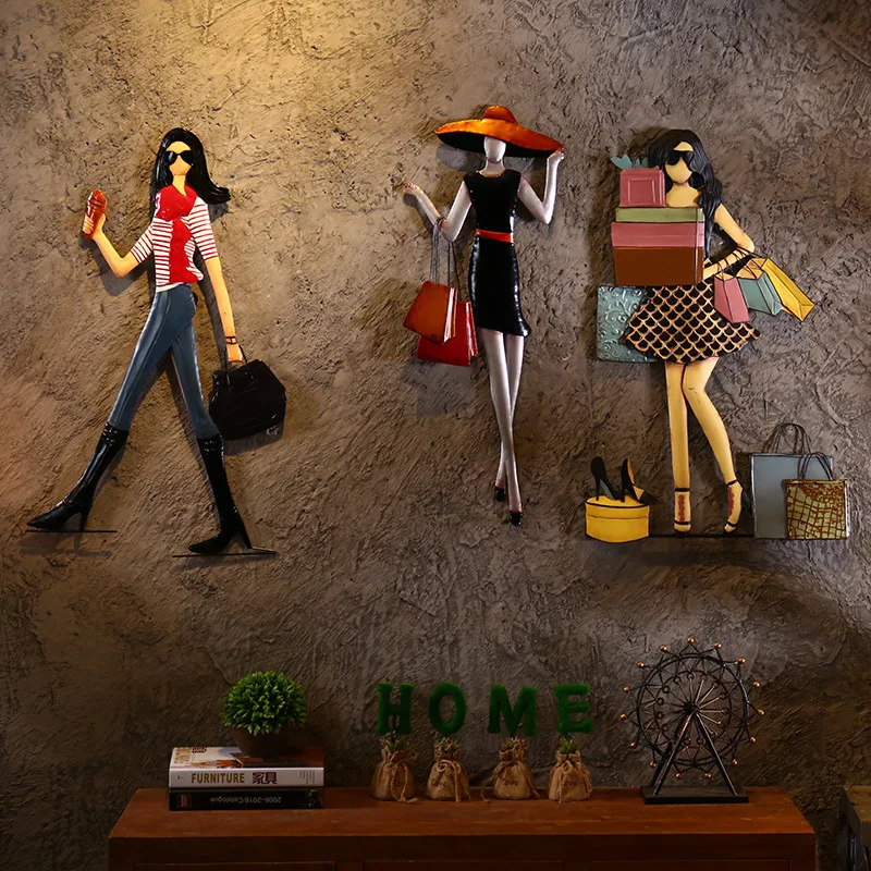 MGT-Modern Girl Metal Wall Hanging Ornament, Europe Fashion, Bar, Home, Hotel, Art Decoration, Craft Ornaments, Statue