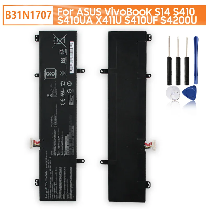 

11.52V 3653mAh Rechargeable Lithium Battery B31N1707 For ASUS VivoBook S14 S410 S410UA X411U S410UF S4200U 4100V Free Tools