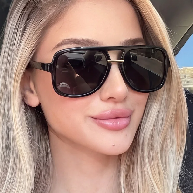 JNPCXI Neue Retro-Doppelbrücken-Sonnenbrille für Damen, Modische Farbverlauf-Gläser, UV400-Schutz, Trendige Sonnenbrille für Herren – Detail 2