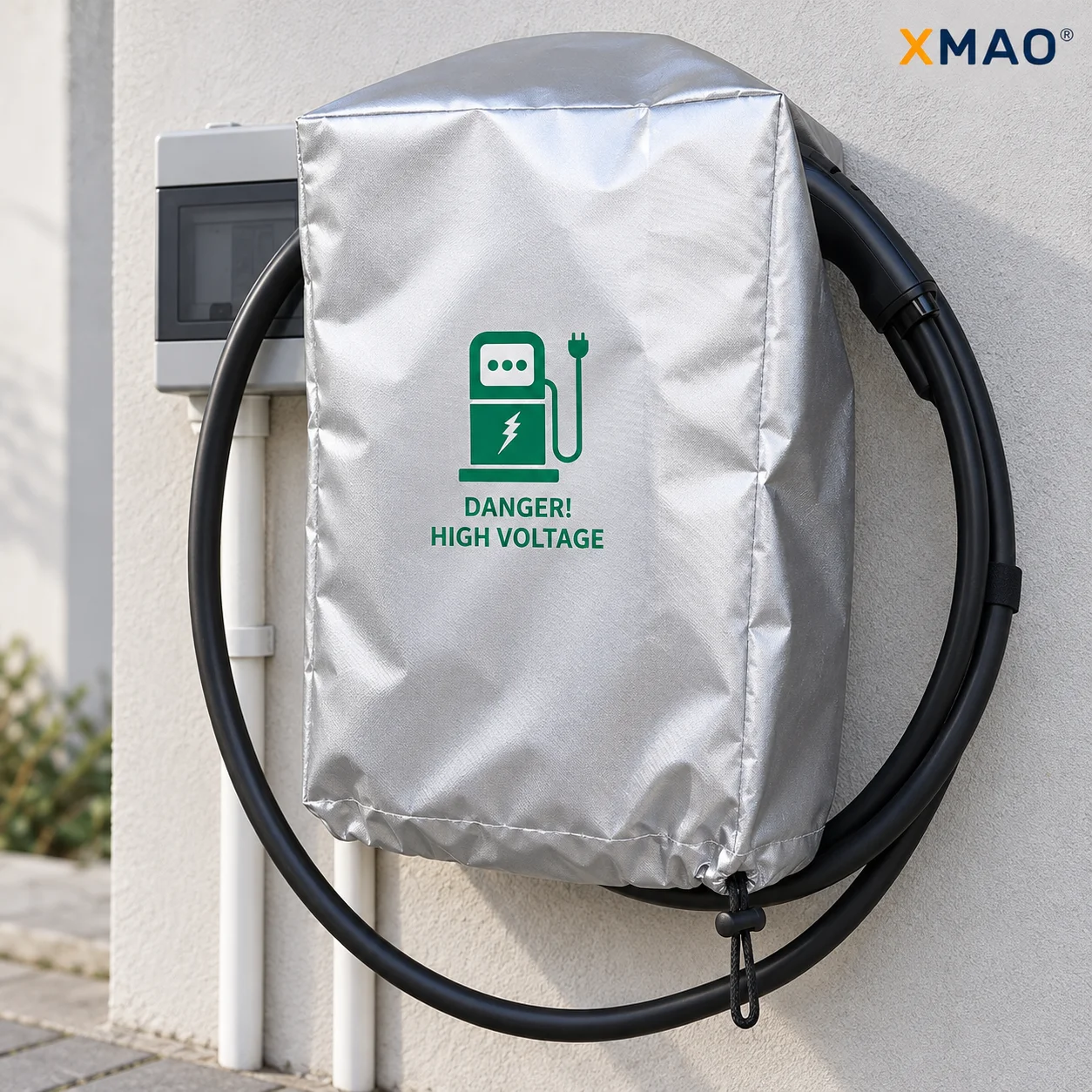 XMAO EV Charger Cover for Outdoor Storage Silver Coated Oxford Fabric Rain Resistant Dust Shield with Adjustable Drawstring Hem