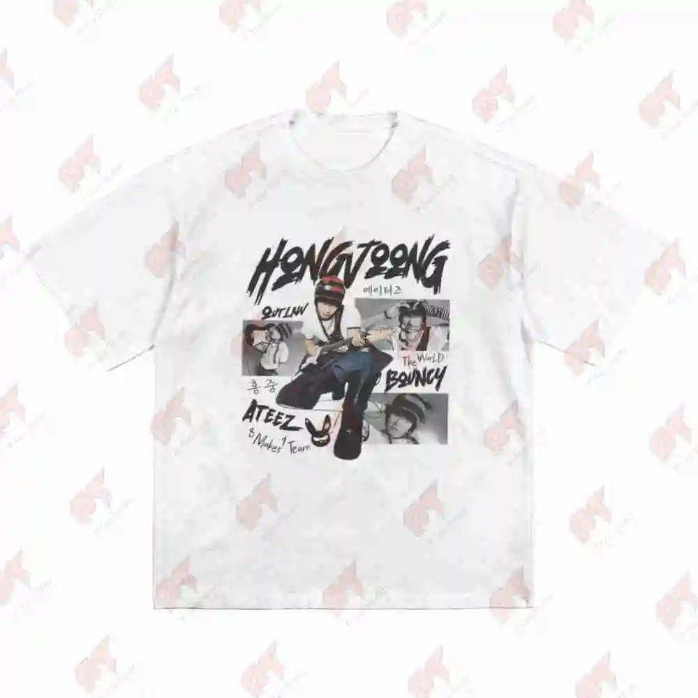 Hongjoong Ateez World Tour In Your Fantasy Album Kpop Short Sleeve Tee 100% Cotton T-Shirt