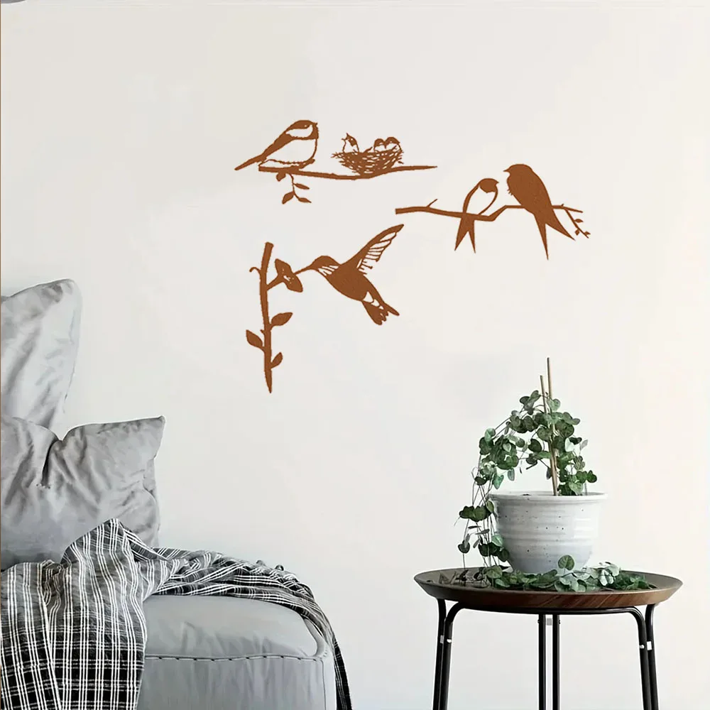 Elegant 3 Pieces Metal Bird Wall Decoration – Sophisticate with Bird Grace. Graceful Wall Art. Natural Beauty and Branch