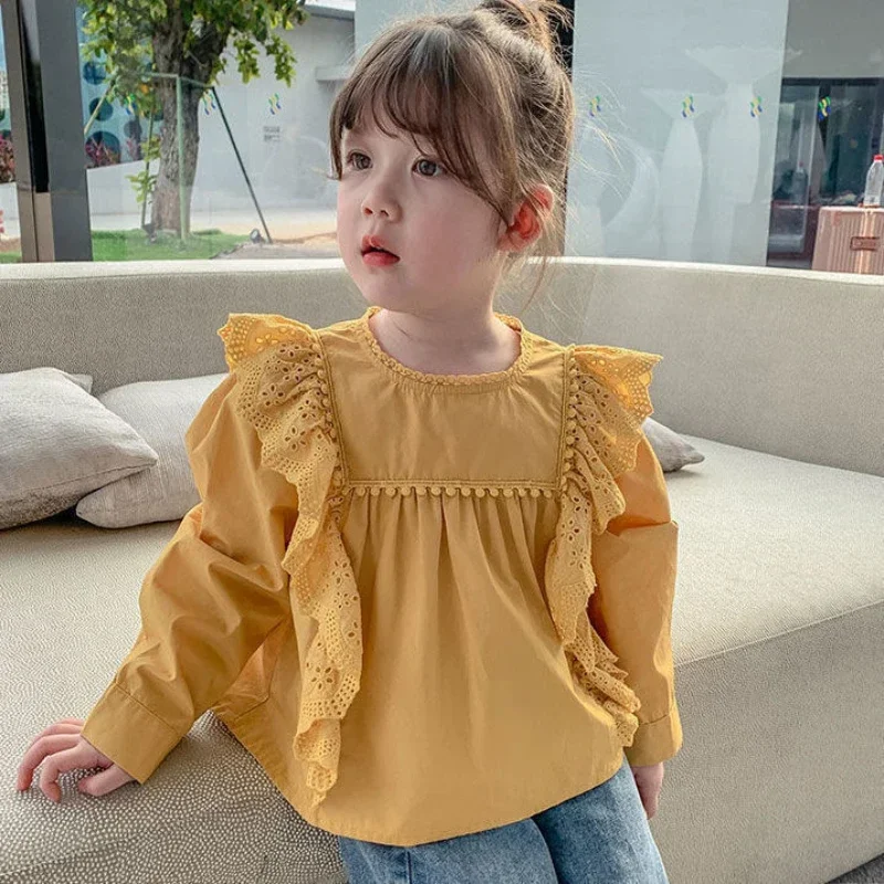 Girls Shirts for Kids Spring Autumn Long Sleeve Blouse Fashion Tops Korean Toddler Girl Clothes Fall New Children Costume 2-7Yrs