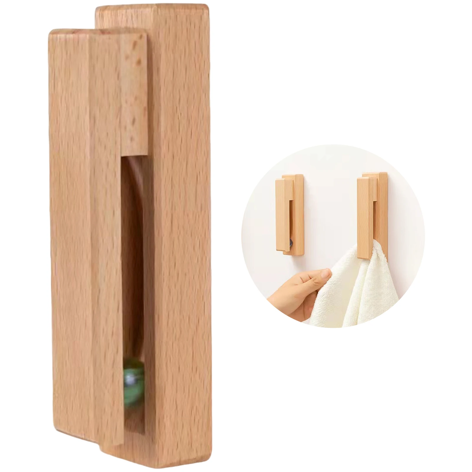 Nordic Walnut Beech Towel Hook Strong Viscose Wall Hanging Door Wooden Creativity Hook Free Punching Bathroom Home Hotel Storage