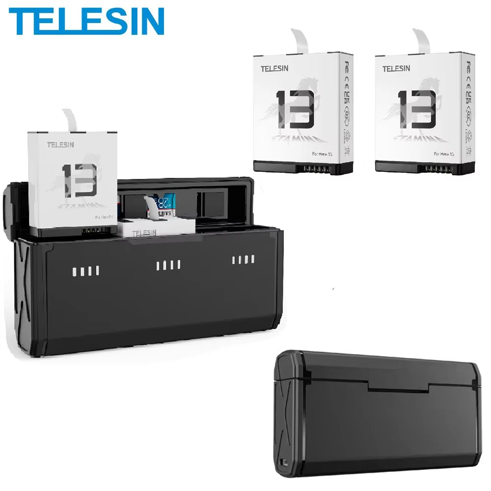 TELESIN Portable Pocket 1950mAh Endurence Battery GoPro Hero 13 Stamina Enduro Battery 3 Slots Storage Charger Box For GoPro13