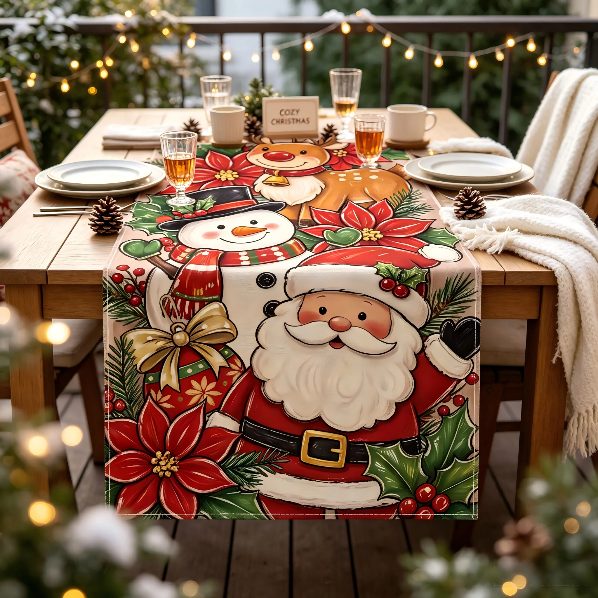 Christmas Printed Table Runner Breathable Dining Table Runner Holiday Table Decor Fade Resistant For Shoe Cabinet Dining Room