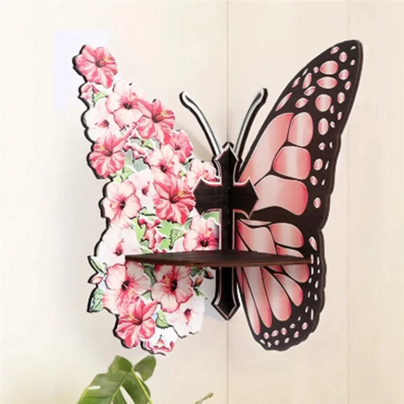 

BHTS-Butterfly-Shaped Wall Mount Corner Shelf Wall Mounted Storage Organizer Wall Crystals Stones Storage House Decor