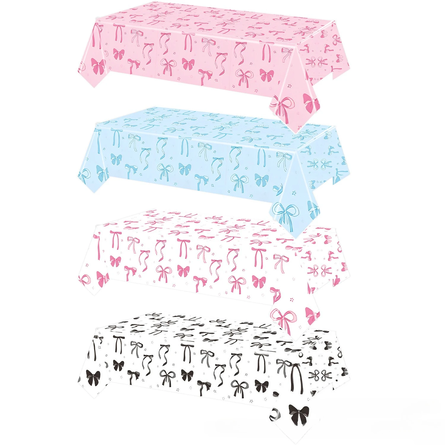 Ropa de mesa con tema de cumpleaños y lazo bonito, cubierta de mesa de plástico desechable, impermeable, mantel blanco, rosa y negro, decoraciones para fiestas